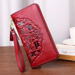 Wallets Vintage Genuine Leather Purse Women Long Ladies First Layer Cow Wallet Large Real Cowhide Card Holder Clutch Bag