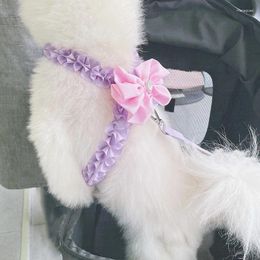 Dog Collars Korean Pink Purple Bow Harness Leash Set For Small Medium Pet Outdoor Supplies Poodle Yorkshrie Puppy Traction Rope