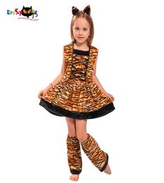 Eraspooky Carnaval Costumes For Kids Cute Head band Children Cosplay Lovely Halloween Costume Tiger Costume Dress For Girls1229727