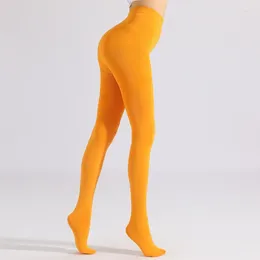 Women's Leggings 2024 45-65kg Orange Pantyhose Women Polyester Brushed Fleece Thickened Plus Size One Piece Pants Thin Foot Socks