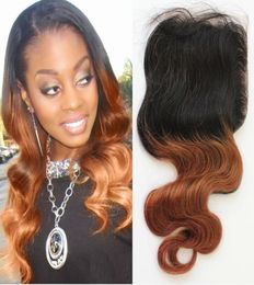 1b30 Two Tone Body Wave 4X4 Brazilian Human Hair Ombre Closure with baby hair and bleached knots1148578