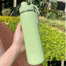 Water Bottle 710Ml Insated Cup Lu Sport Gym Vacuum Bottles Portable Leakproof Outdoor Stainless Steel Thermos Pure Color Drop Delive Dho1N