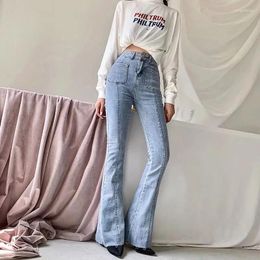 Women's Jeans Women High-Rise Waist Buttons Flared Elastic