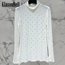 Women's T Shirts 1.30 KlasonBell Fashion Bling Diamonds Crystal Turtleneck Soft Comfortable Cotton Subcoating Top T-Shirt For Women