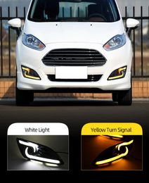 1 Set LED Daytime Running Light for Ford Fiesta 2013 2014 2015 2016 LED DRL Fog lamp cover Yellow Turning signal Lights7020552