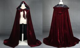 2018 NEW Wine red with black lining Gothic Hooded Velvet Cloak Gothic Wicca Robe Mediaeval Witchcraft Larp Cape4978286