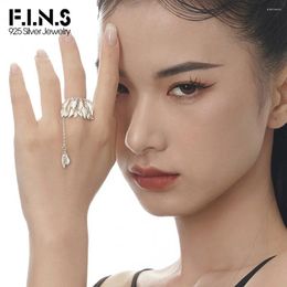 Cluster Rings F.I.N.S Original Designer Casual S925 Sterling Silver Leaves Tassel Adjustable Chain Mid Finger Fine Jewelry Accessories