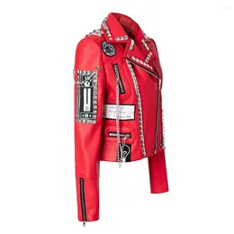 Motorcycle Apparel Women's Jacket PU Material Woman's Biker Coat Rock Punk Long Rivet Wear Resistant S-XXXL