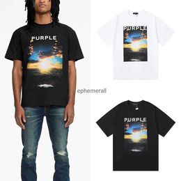 Men's T-Shirts purple brand t-Shirts designer Polos shirts clothes rock sunset printed pure cotton oil painting retro loose short sleeve letter printing 240222