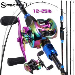 Combo Sougayilang Fishing Rod and Reel Combo 1.82.1m 4 Sections Baitcasting Rod and 6.5:1 7.2:1 Gear Ratio Casting Reel Fishing Pesca