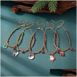 Charm Bracelets Chain Fabric For Women Men Bell Santa Claus Reindeer Bead Pendant Bracelet Christmas Gift Fashion Jewellery Drop Delive Dhbsl