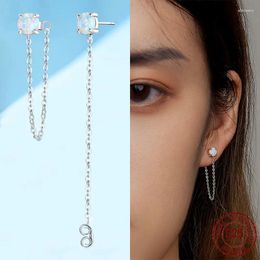 Stud Earrings WOSTU 925 Sterling Silver Fire Opal Round For Women Double Studs Chain Tassel Piercing Earring Party Jewellery Gift