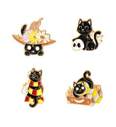 skull animal black Colour cat animal Enamel Brooches Pin for Women Fashion Dress Coat Shirt Demin Metal Funny Brooch Pins Badges Pr6673236