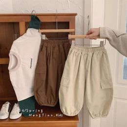 Trousers Spring Autumn Children Boy Korean Cotton Elastic Waist Toddler Pants Solid Side Pocket Casual Baby Carrot