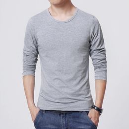 Mens Basic Breathable Solid Colour O Neck Long Sleeve TShirts Casual Slim Fit Tees Male Clothing Tops T Shirt 240223