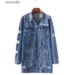Women's Jackets Jackets Denim Women Hole Boyfriend Style Long Sleeve Jean Spring Autumn Coat 240301