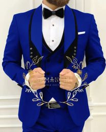 Suits Royal Blue Suits for Men Slim Fit Formal Wedding Tuxedos Fashion Mens Blazer Vest Pants 3 Pieces Business Party Prom Jackets