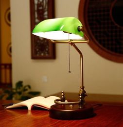 Table Lamps Bankers Desk Lamp Vintage Lighting Fixture Greenyellow Glass Shade Birch Wood Base Antique Adjustable Articulatingl C4092051