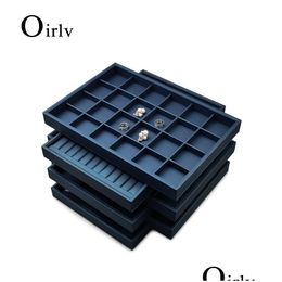Jewellery Boxes Boxes Oir 12/24 Grids Jewellery Tray Blue Ring Necklace Display Stand Leather Bracelet Packaging Organiser Drop Delivery J Dhzek
