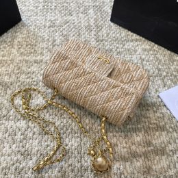 Stylish Women Shoulder Bag 20c Straw Woven Diamond Gold Hardware Metal Buckle Luxury Handbag Can Press Gold Ball Matelasse Chain Crossbody Bag Makeup Bag Fashion Bag