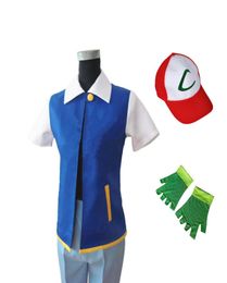 Anime Ash Ketchum Trainer Costume Halloween Cosplay Unisen Shirt Jacket Gloves Hat6797600