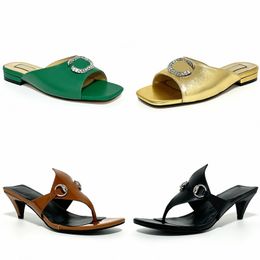 Slippers women's brand sandals patent leather designer shoes summer luxury beach shoes sexy buckle high heels metal letter outdoor shoes shining diamond