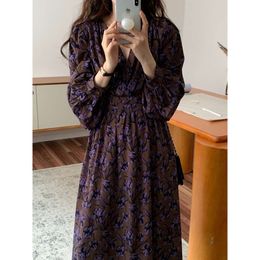 New linen dress for women Autumn Womens summer dress Wear Floral Dress Gentle Super Elegant Waist Tight Thin party dresses for womens Temperame Knee Length Skirt 469V