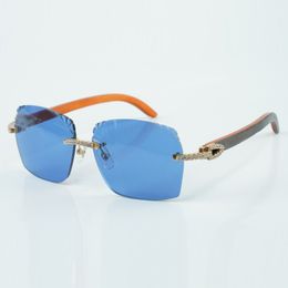 Factory best-selling exquisite style 3524018 micro cut classics diamond lens sunglasses natural orange wood legs glasses size 18-135 mm