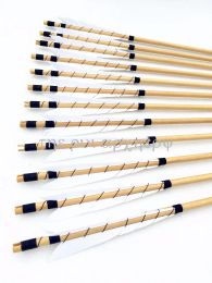 Equipment 32inch 6/12/24PCS Handmade Wooden Arrows Turkey Feathers With Bullet Tips With White Feather