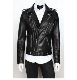 Mens Motorcycle Leather Garment Casual flocking Men039s Clothing Jacket Men Multi zipper slim leather design lapel tops4783663