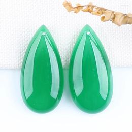 Loose Gemstones Semiprecious Stone Jewellery Gift Gemstone Green Agate Fashion Earrings Beads For Women Making DIY35x16x6mm11.5g