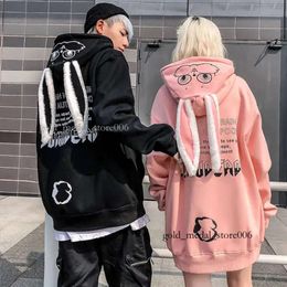 Animal Women Hoodies Harajuku Kawaii Rabbit Hoodie Sweatshirt Tops Cute Bunny Graphic Outerwear Korean Couple E Girls Hoodie Psychological Bunny 638