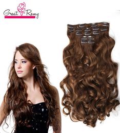 Greatremy 20quot Body Wave Full Head Clip In Hair Extensions Hairpiece Synthetic Hair Weft Colours 1b46101627303399J604954032