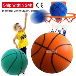 Hüpfender Stummball für den Innenbereich, geräuschloser Basketball, 24 cm, Schaumstoff-Basketball, geräuschloser weicher Ball, Air-Bounce-Korbball, Größe 357, Sportspielzeug 240226