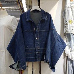 Women's Jackets Jackets Harajuku Chic Irregular Upside Down Jeans Jaquetas Feminina Autumn Batwing Sleeve Oversized Denim For W 240301