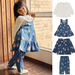 Clothing Sets 2024 Autumn Winter Girls Denim Outwear Dress Pants Suit Kid Blue KS Printing Children's Set