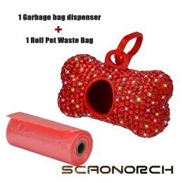 Bags Sparkling Rhinestone Pet Garbage Bag Dispenser Dog Poop Garbage Stand Portable Cat Poop Storage Box Tool Pet Clean Accessories