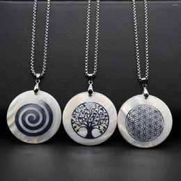 Pendant Necklaces 45x45mm Fashion Charming Natural Shell Circular Printing Necklace Metal Chain DIY Women's Jewellery Accessories