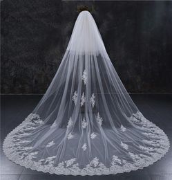 New Style Two Layers Full Edge with Lace Luxury 3 Metres Long Wedding Veil with Comb White Ivory Bridal Veil Velos De Novia4365699