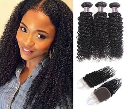 Brazilian Kinky Curly Wave Human Hair Bundles With Closure Peruvian Virgin Hair Extensions 828inch Natural Color Ishow Hair Wefts4448925