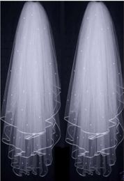 Pearls Short Tulle Wedding Veils Cheap 2020 White Ivory 3T Bridal Veil for Bride Wedding Accessories7109529