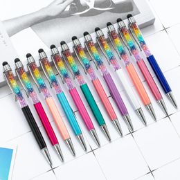 Capacitive Touch Screen Stylus rainbow Crystal Pen Glitter Colourful Writing Metal Ballpoint Pens Unique Design Layer Metal Writing Tool School Office Supplies