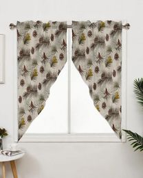 Curtain Winter Pine Tree Cone Retro Curtains For Bedroom Window Living Room Triangular Blinds Drapes