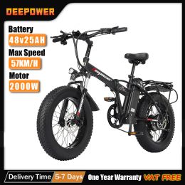 Bicycle DEEPOWER 2000W Adults Electric Bike Bicycle 1000W 48V 12.8AH 20 Inch OffRoad Tire Folding Electric E Bikes Mountain Ebike