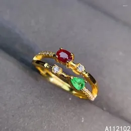 Cluster Rings KJJEAXCMY Fine Jewelry 925 Sterling Silver Inlaid Natural Ruby Emerald Girl Fashion Chinese Style Pretty Ring Support Test