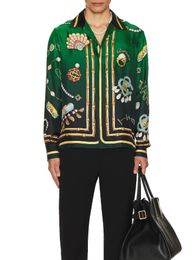 Casablanca 24ss Designer Green Shirts Tennis Club Long Sleeve Shirt Men La Boite A Bijoux Silk Button Up Hawaii Shirt