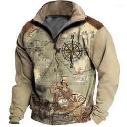 Men's Hoodies Vintage Zip Sweater 3d Nautical Print For Men Fashion Street Top Retro Oversize Pullover Outdoor Casual Sweatshirt