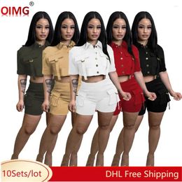 Women's Tracksuits 10 Bulk Wholesale Summer Outfits Women Two 2 Pieces Set Short Sleeve Shirt Cargo Shorts Matching Solid Sweatsuit 9451