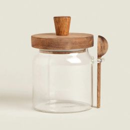 Tools Glass Pot Kitchen Food Grade Sealed Glass Jar Coffee Powder Seasoning Storage Jar Acacia Wood Honey Jar