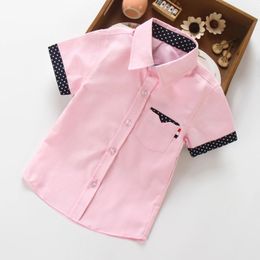 IENENS Kids Boy Shirts Clothes Solid Colour 3-11Y Baby Shorts Sleeve Shirt Summer Tops Tees Shirts Children Cotton Blouse 240223